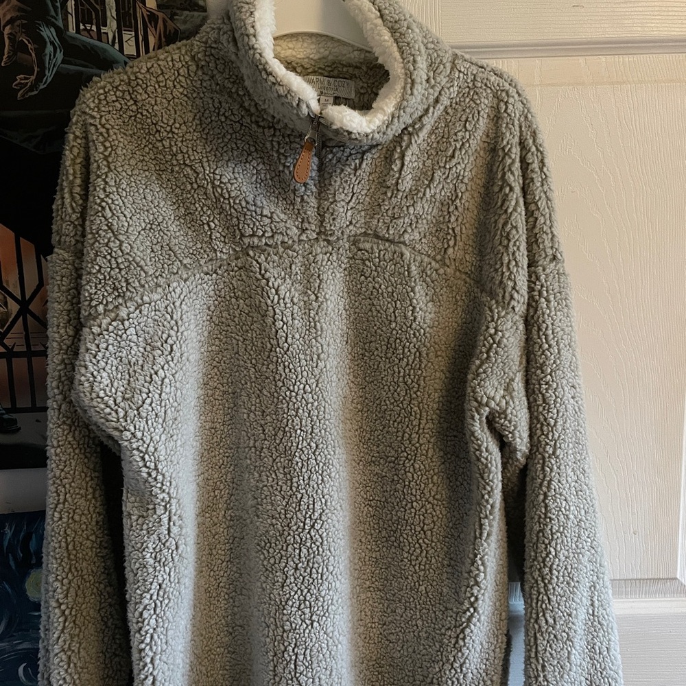 Cozy Gray Sherpa Pullover